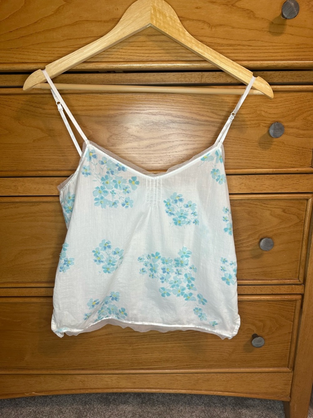 Abercrombie White Floral Spaghetti-Strap Cami with Blue Blossom Print Gauzy XL